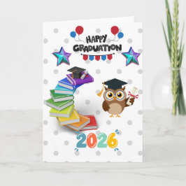 Happy Graduation 2026 - Cute Owl & Books Karte
