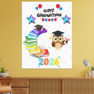Happy Graduation 2026 - Cute Owl & Books Leinwanddruck
