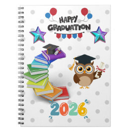 Happy Graduation 2026 - Cute Owl & Books  Notizblock