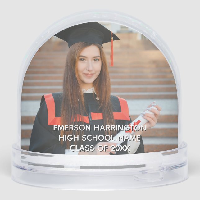 Happy Graduation Modern Script Personalized Photo Schneekugeln (Rückseite)