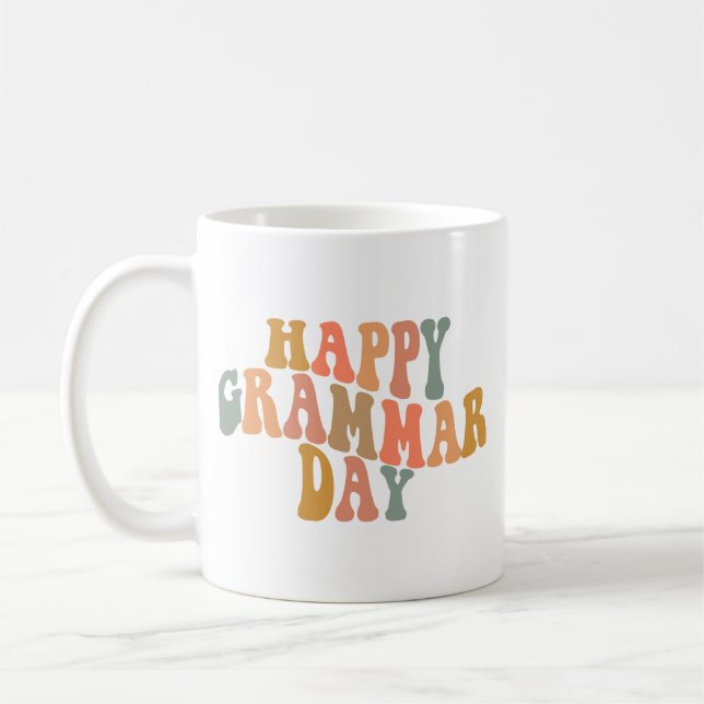 Happy Grammar Day Retro Wavy Kaffeetasse (Links)