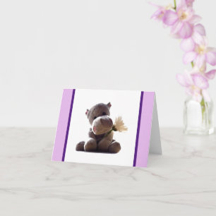 Happy Gray Hippo Holding Daisy, Niedliche Liebe Fo Karte