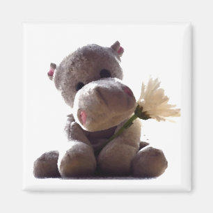 Happy Gray Hippo Holding Daisy, Niedliche Liebe Fo Magnet
