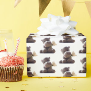 Happy Gray Hippo mit Daisy Zeichnend Fotografie Geschenkpapier