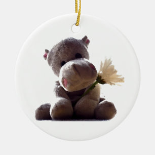Happy Gray Hippo mit Daisy Zeichnend Fotografie Keramik Ornament