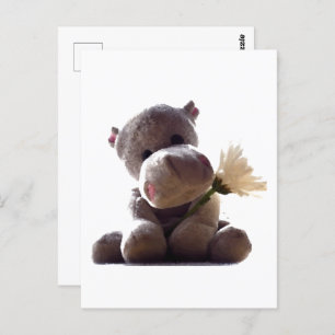 Happy Gray Hippo mit Daisy Zeichnend Fotografie Postkarte
