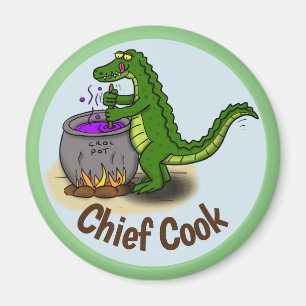 Happy Green Alligator Kochen Cartoon Magnet