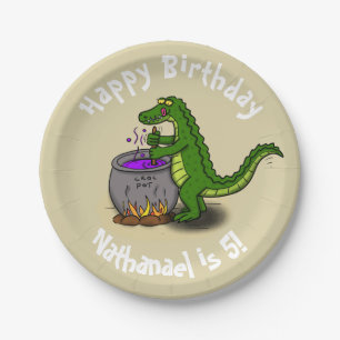 Happy Green Alligator Kochen Cartoon Pappteller