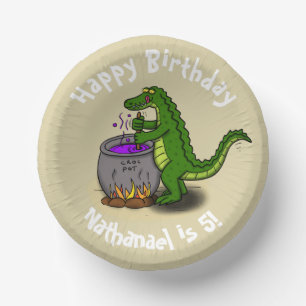 Happy Green Alligator Kochen Cartoon Pappteller