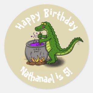 Happy Green Alligator Kochen Cartoon Runder Aufkleber