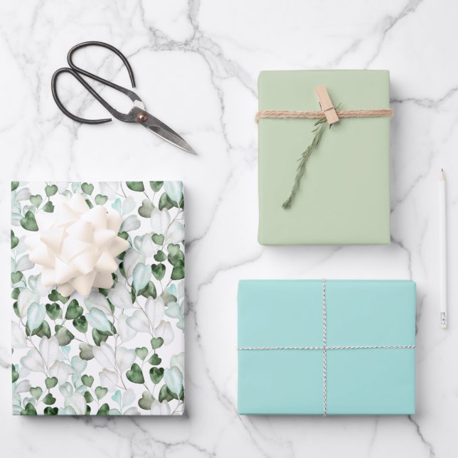 Happy Green Blätter Wrapping Paper Sheets (Vorderseite)