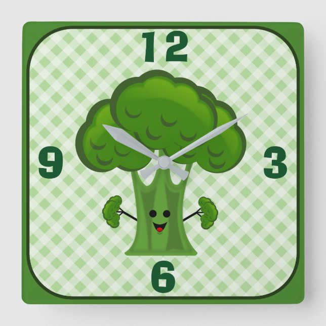 Happy Green Broccoli Quadratische Wanduhr (Vorderseite)