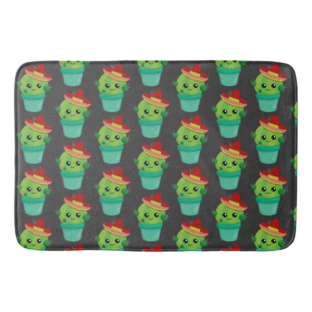 Happy Green Cactus in a Red Sombrero Pattern Badematte (Vorderseite)