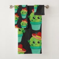 Happy Green Cactus in a Red Sombrero Pattern
