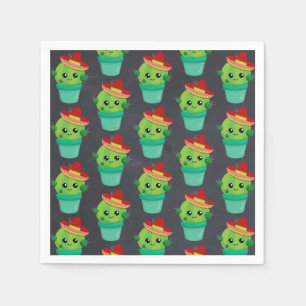 Happy Green Cactus in a Red Sombrero Pattern Serviette