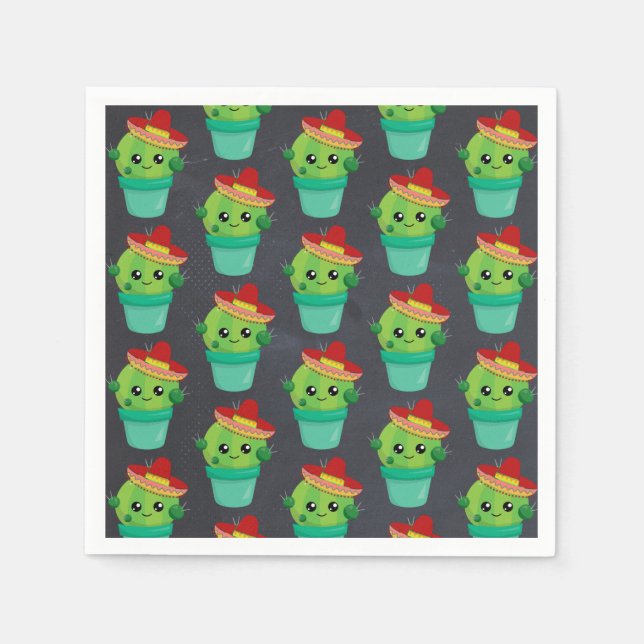 Happy Green Cactus in a Red Sombrero Pattern Serviette (Vorderseite)