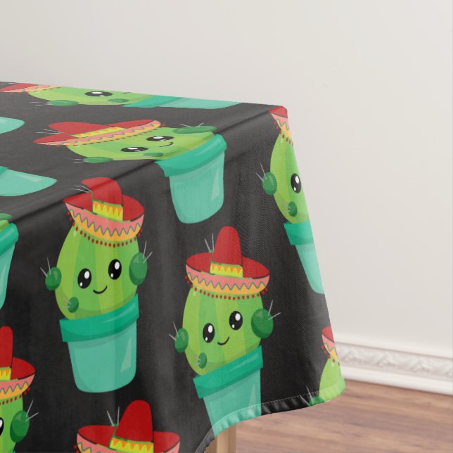 Happy Green Cactus in a Red Sombrero Pattern Tischdecke (Beispiel)