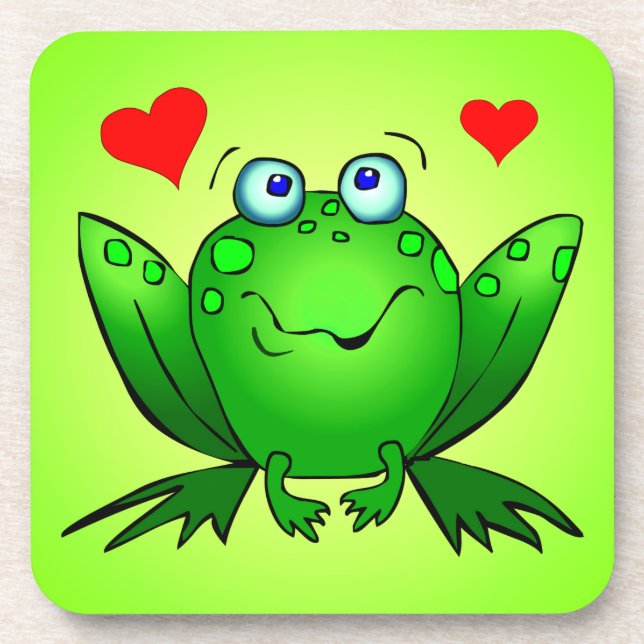 Happy Green Cartoon Frog Liebe Herz Untersetzer (Vorderseite)