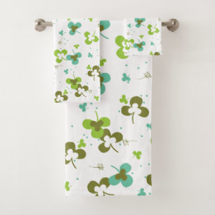 Happy Green Clover Blätter Art Pattern Badhandtuch Set