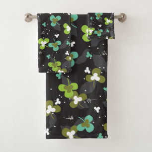 Happy Green Clover Blätter Art Pattern II Badhandtuch Set