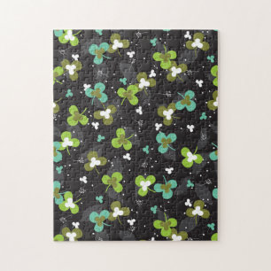 Happy Green Clover Blätter Art Pattern II Puzzle