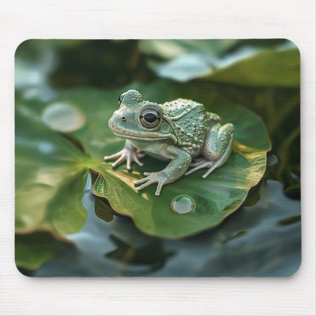 Happy Green Frog on Lily Pad in Pond Mousepad (Vorne)