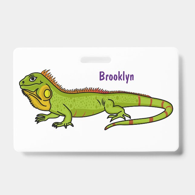 Happy Green iguana Cartoon Illustration Ausweis (Vorderseite)