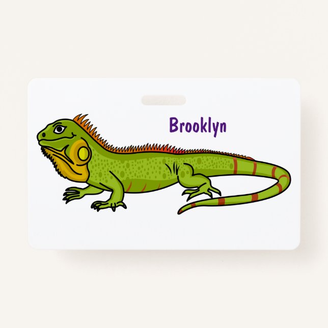 Happy Green iguana Cartoon Illustration Ausweis (Vorderseite)
