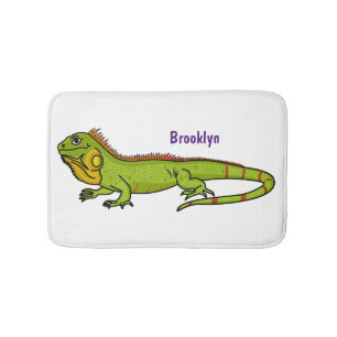Happy Green iguana Cartoon Illustration Badematte