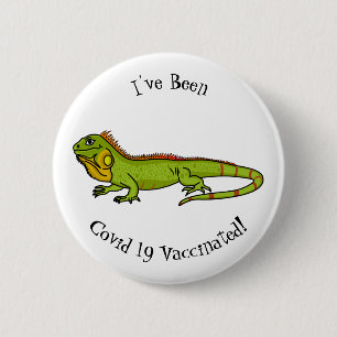 Happy Green iguana Cartoon Illustration Button