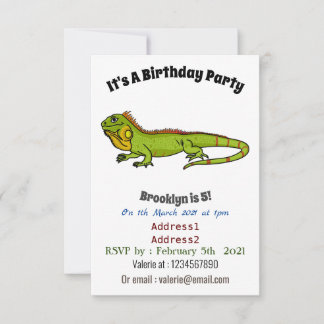 Happy Green iguana Cartoon Illustration Einladung