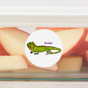 Happy Green iguana Cartoon Illustration Etiketten