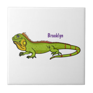 Happy Green iguana Cartoon Illustration Fliese