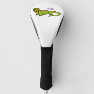 Happy Green iguana Cartoon Illustration Golf Headcover