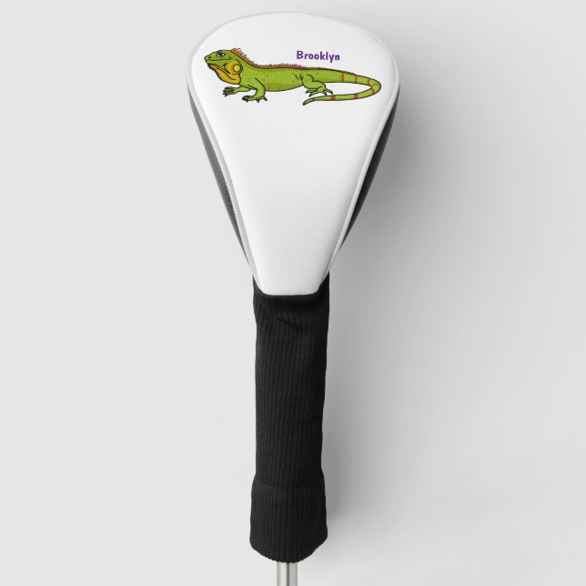 Happy Green iguana Cartoon Illustration Golf Headcover (Vorderseite)