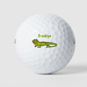Happy Green iguana Cartoon Illustration Golfball