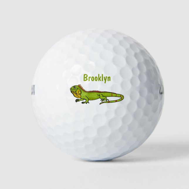 Happy Green iguana Cartoon Illustration Golfball (Vorderseite)