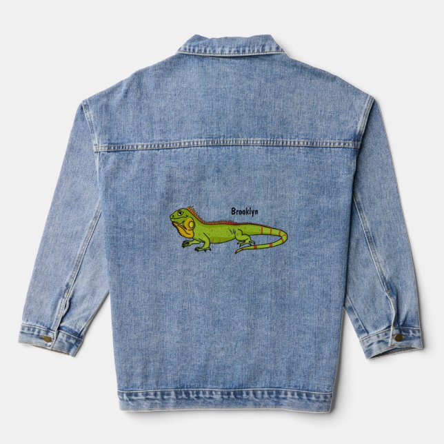 Happy Green iguana Cartoon Illustration Jeansjacke (Rückseite)