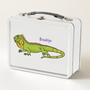 Happy Green iguana Cartoon Illustration Metall Brotdose
