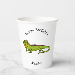 Happy Green iguana Cartoon Illustration Pappbecher