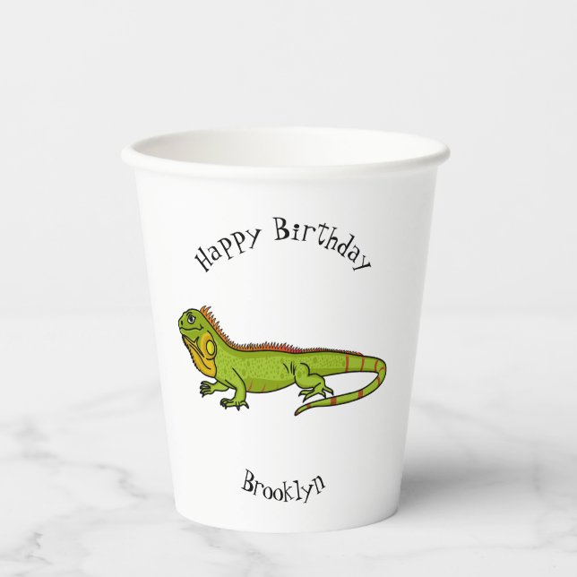 Happy Green iguana Cartoon Illustration Pappbecher (Vorderseite)