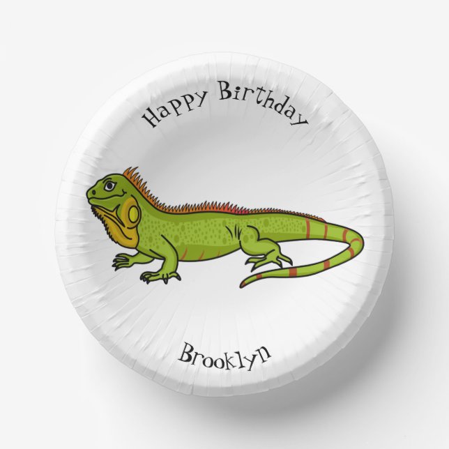 Happy Green iguana Cartoon Illustration Pappteller (Vorderseite)