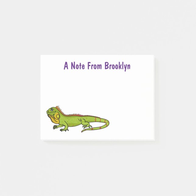 Happy Green iguana Cartoon Illustration Post-it Klebezettel (Vorderseite)