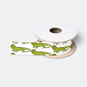 Happy Green iguana Cartoon Illustration Satinband