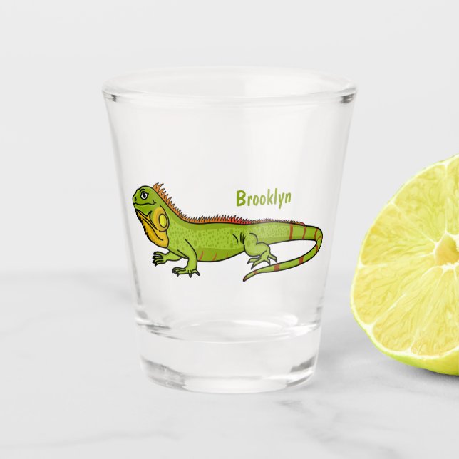 Happy Green iguana Cartoon Illustration Schnapsglas (Vorderseite)