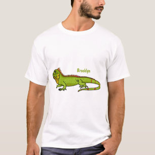 Happy Green iguana Cartoon Illustration T-Shirt