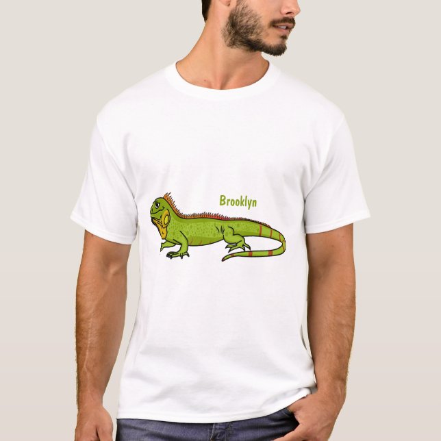 Happy Green iguana Cartoon Illustration T-Shirt (Vorderseite)
