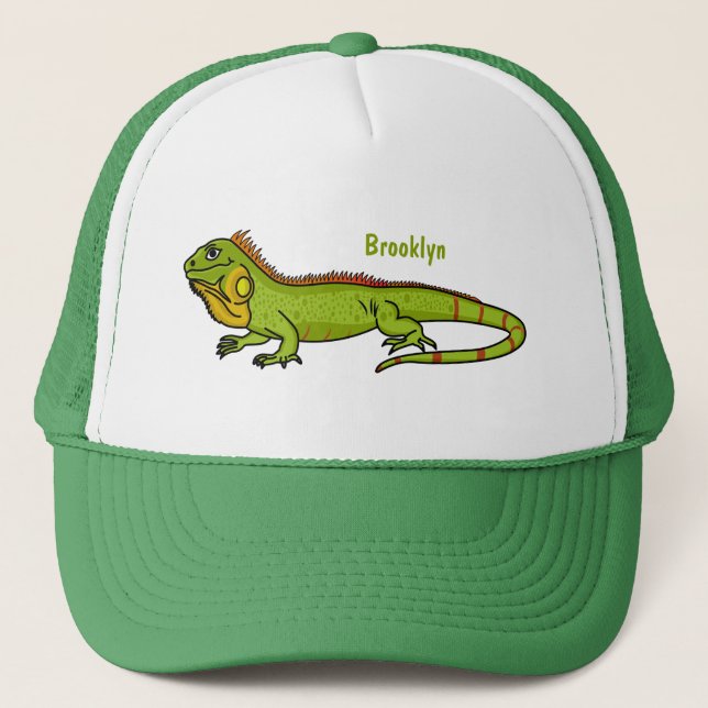 Happy Green iguana Cartoon Illustration Truckerkappe (Vorderseite)