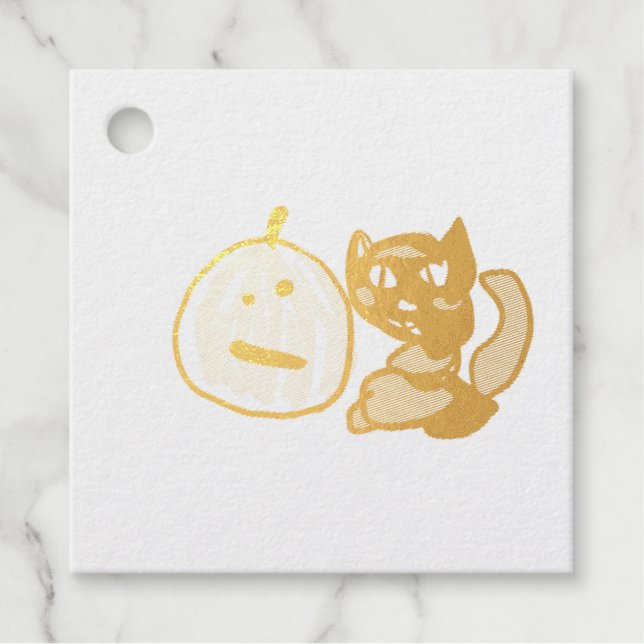 Happy Green Jack o Lantern Black Cat  Geschenkanhänger (Vorderseite)