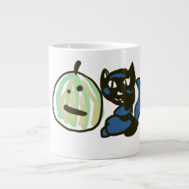 Happy Green Jack o Lantern Black Cat Jumbo-Tasse